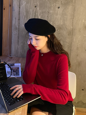 taobao agent Knitted sweater, demi-season jacket, red bra top, round collar