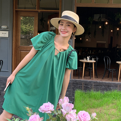 taobao agent Xia Shiwen Little Butterfly Dynamics Loose Fold Vedic Vedic Mid -long Skirt Female Summer Butterfly Sleeve Simple A line dress