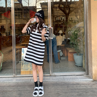taobao agent Spring dress, short sleeve T-shirt, long skirt, polo collar, 2022 collection, mid-length