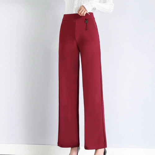 Демисезонные штаны, флисовые весенние леггинсы для матери, для среднего возраста, высокая талия, свободный прямой крой, стройный силуэт