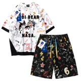 Мультяшная летняя одежда для школьников, футболка с коротким рукавом, комплект для влюбленных, шорты, оверсайз