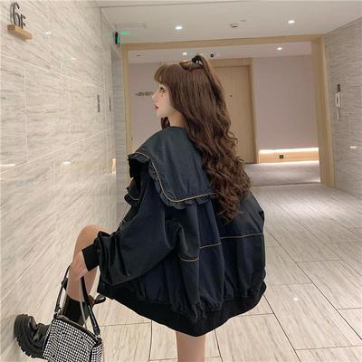 taobao agent Demi-season navy jacket, for plus size ladies, loose fit