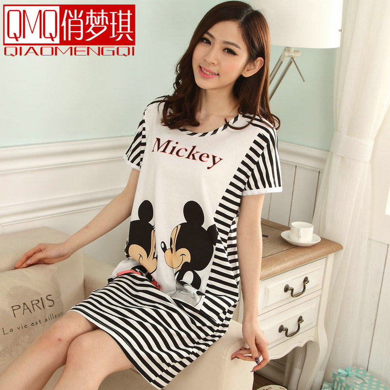 Buy Cute sleeping skirt girl summer cotton shortsleeved spring and autumn thin dress loose plus