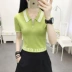 áo sơ mi polo của phụ nữ ngắn tay phần ngắn 2021 mùa hè phong cách mới của phụ nữ áo crop top phụ nữ áo thun eo cao eo thon - Áo phông Áo phông