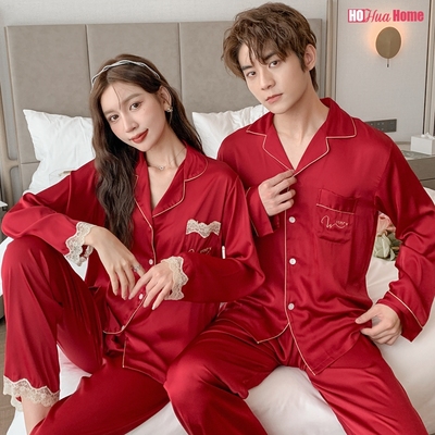 taobao agent Silk demi-season pijama, red set, long sleeve