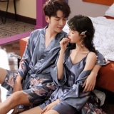 Шелковый осенний банный халат, летняя пижама для влюбленных, тонкий сексуальный комплект, эффект подтяжки