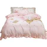 Летний шелковый комплект для принцессы, розовый пододеяльник, простыня, 4 предмета, постельные принадлежности