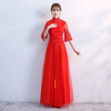 Вечернее платье, летнее красное цветное свадебное платье, длинное ципао, сезон 2021, китайский стиль