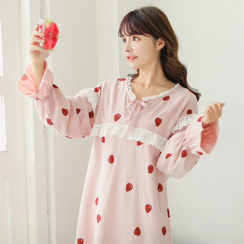 Осенний хлопковый лонгслив, пижама для принцессы, зимняя длинная милая хлопковая юбка, в корейском стиле, большой размер