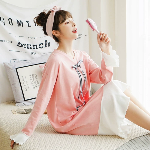 Осенний хлопковый лонгслив, пижама для принцессы, зимняя длинная милая хлопковая юбка, в корейском стиле, большой размер