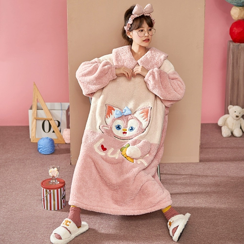 Мультяшная демисезонная утепленная коралловая бархатная милая длинная фланелевая пижама, коллекция 2022