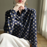 2024 весна и лето, новая хлопковая дышащая рубашка в горошек на пуговицах с лацканами, женская универсальная модная рубашка для поездок на работу, уменьшающая возраст, маленькая рубашка