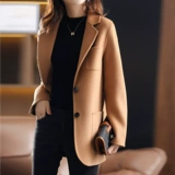 Демисезонный шерстяной пиджак классического кроя, двусторонное кашемировое шерстяное пальто, подходит для подростков, облегающий крой, в корейском стиле