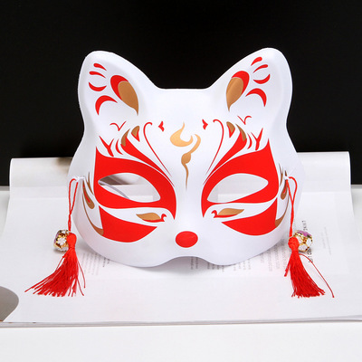 taobao agent Hand -painted half -faced fox mask Japanese style and wind demon cat face ancient style anime selfie ball Douyin live mask