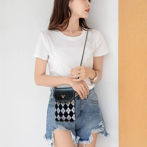 Мобильный телефон, небольшая сумка, модная сумка для телефона, тонкий кошелек с ромбовидным узором, в западном стиле, сенсорный экран