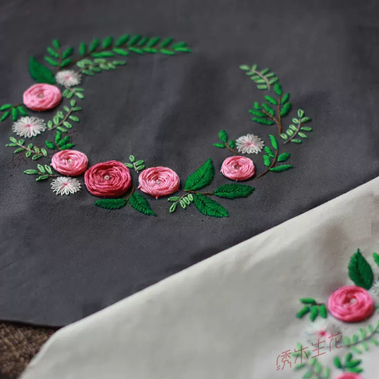 原创拉链袋刺绣材料包新手欧式立体玫瑰花蔷薇花diy化妆包零钱包