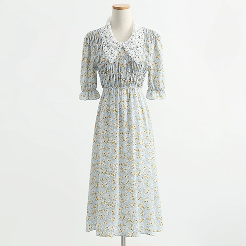 Летняя милая кукла, шифоновое платье, ретро длинная юбка, сезон 2021, в корейском стиле, кукольный воротник, французский ретро стиль, средней длины