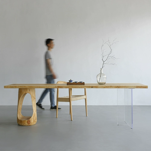 白蜡木实木大板桌亚克力悬浮餐桌子民宿艺术茶台极简日式定制