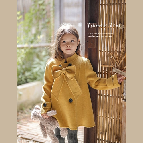 Двусторонний кашемир, детское удерживающее тепло пальто с бантиком, коллекция 2022, в западном стиле