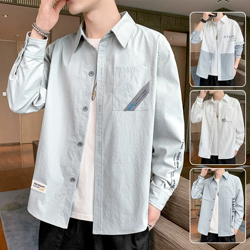 Демисезонная осенняя мужская трендовая брендовая рубашка, в корейском стиле