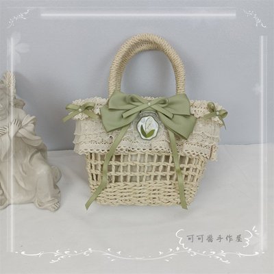 taobao agent Original hand -woven rigidity, grass -colored handbin basket, small fresh lily of the lily, bowl bowl, Lolita shoulder bag