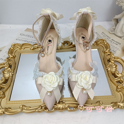 taobao agent Elegant white wedding shoes high heels pointy toe, Lolita style