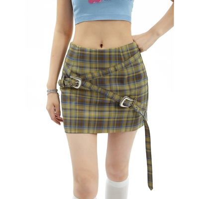 taobao agent Summer retro design fitted mini-skirt, high waist, hip-accented