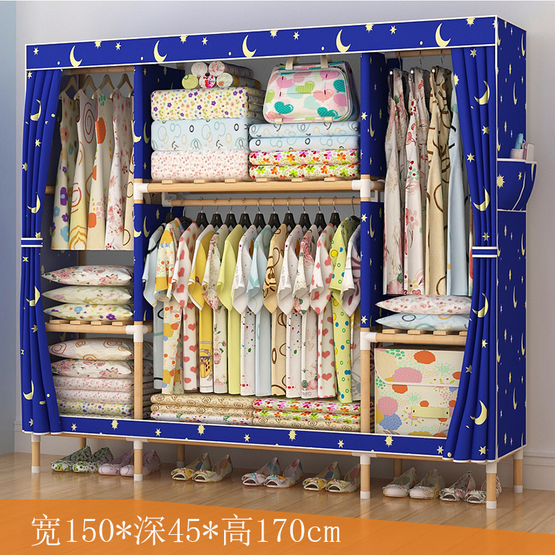 Wardrobe simple cloth wardrobe home bedroom solid wood Oxford cloth rental room with assembled simple modern storage wardrobe