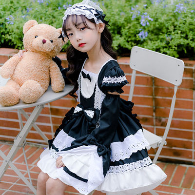 taobao agent Original children lolita dressing foreign style black and white dress female big girl lolita court style maid princess skirt