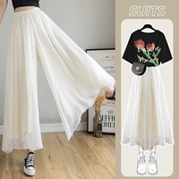 Черные штаны, комплект, летняя длинная юбка, короткий рукав