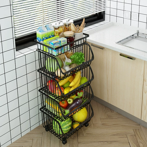 Кухонная полка представляет собой многослойное движение о овощах для хранения корзин, корзин, таблетки, мобильные небольшие тележки