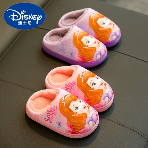 Дисней, зимние детские мультяшные удерживающие тепло нескользящие тапочки для принцессы