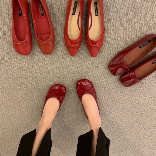 Летние красные свадебные туфли, из натуральной кожи, коллекция 2023, в стиле Шанель