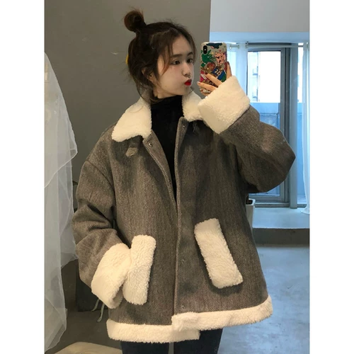Tide, бархатное демисезонное шерстяное пальто, куртка, увеличенная толщина, коллекция 2022, в корейском стиле, подходит для подростков