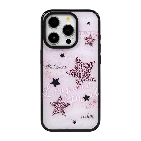Coditto Phone Case CODITTO Pink Black Stylized Leopard Print Stars Matte Phone Case for ...