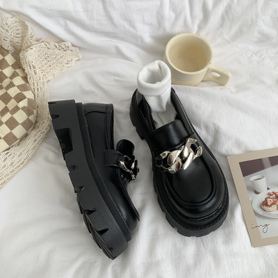taobao agent Black demi-season warm universal footwear platform English style, British style