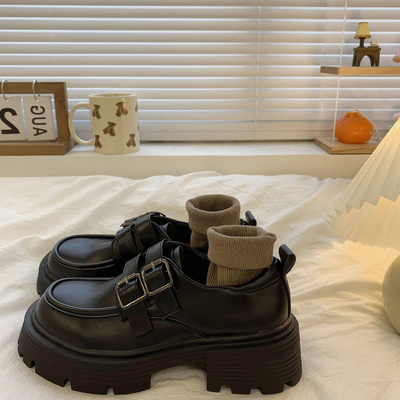 taobao agent Black demi-season high Japanese footwear platform English style, British style