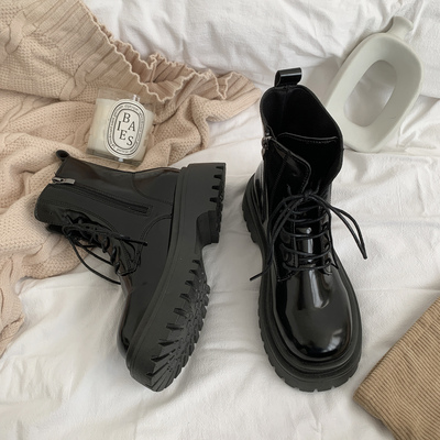 taobao agent Martens, black demi-season low boots platform English style, British style, fitted, suitable for teen, 2022 collection