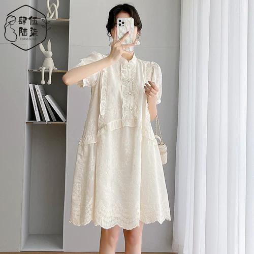 Платье для беременных, юбка, милая кружевная летняя одежда, изысканный стиль, подходит для подростков, короткий рукав, кружевное платье