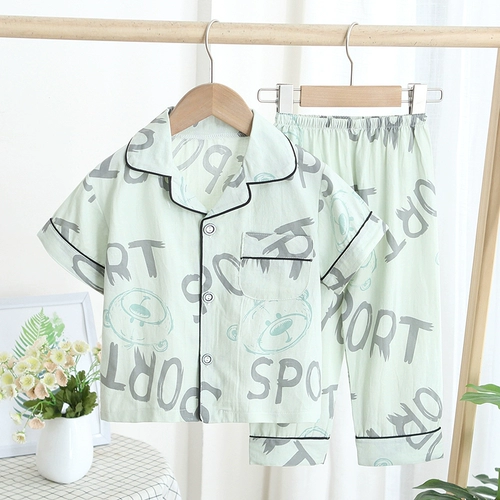 Летняя хлопковая детская пижама для мальчиков, хлопковый детский осенний тонкий комплект, короткий рукав, подходит для подростков