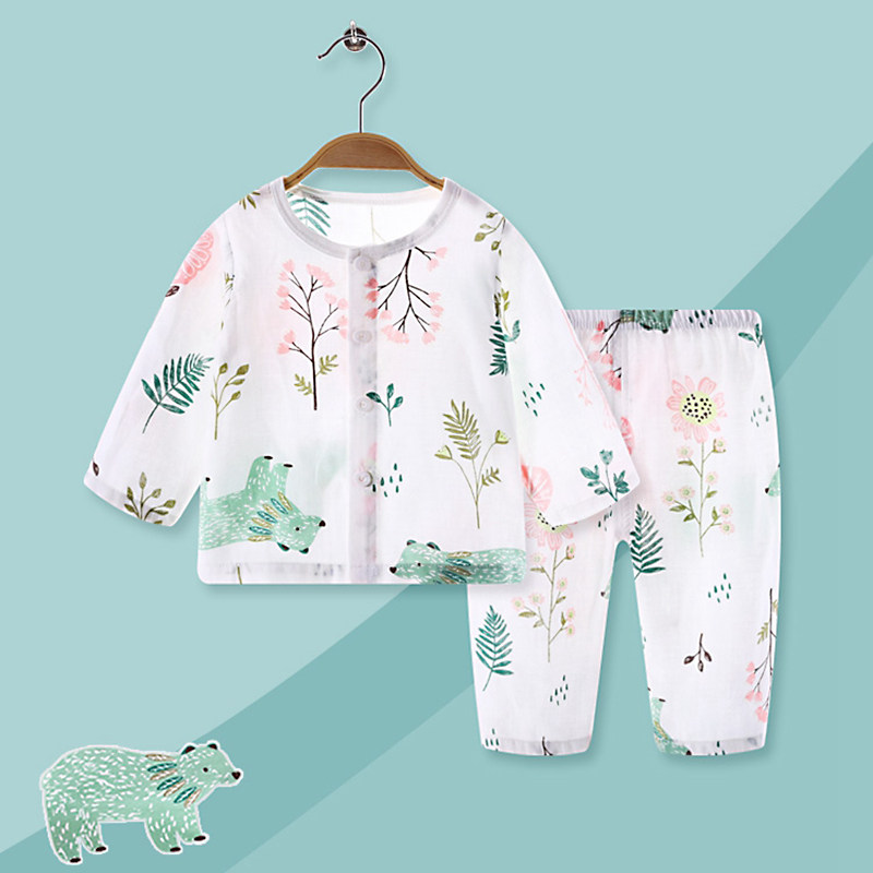 儿童睡衣夏季薄款纯棉宝宝家居服纱布套装男童女童长袖空调服分体