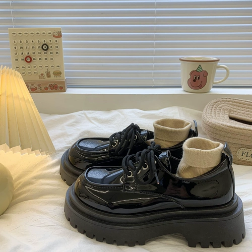 Демисезонная универсальная высокая обувь для кожаной обуви в английском стиле на платформе, в британском стиле