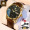 Черные мужские часы с коричневой кожей