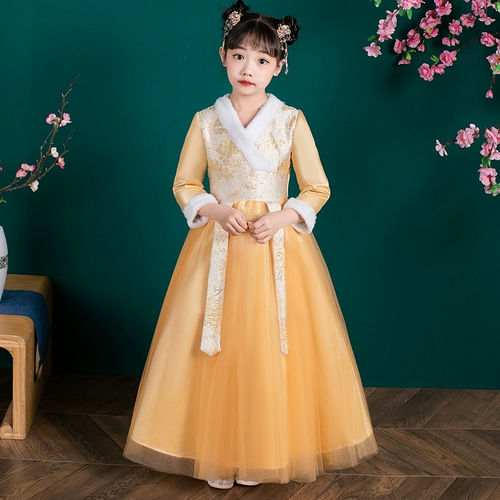 Ханьфу, платье, юбка на девочку, детский лонгслив, демисезонный пуховик, китайский стиль, осенний сезон, увеличенная толщина