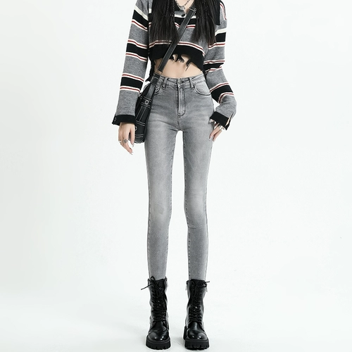 Цветные джинсы, штаны, демисезонный эластичный зимний карандаш, высокая талия, по фигуре, коллекция 2022, в обтяжку