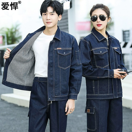 Эластичный джинсовый хлопковый демисезонный комбинезон, увеличенная толщина, защита от ожогов