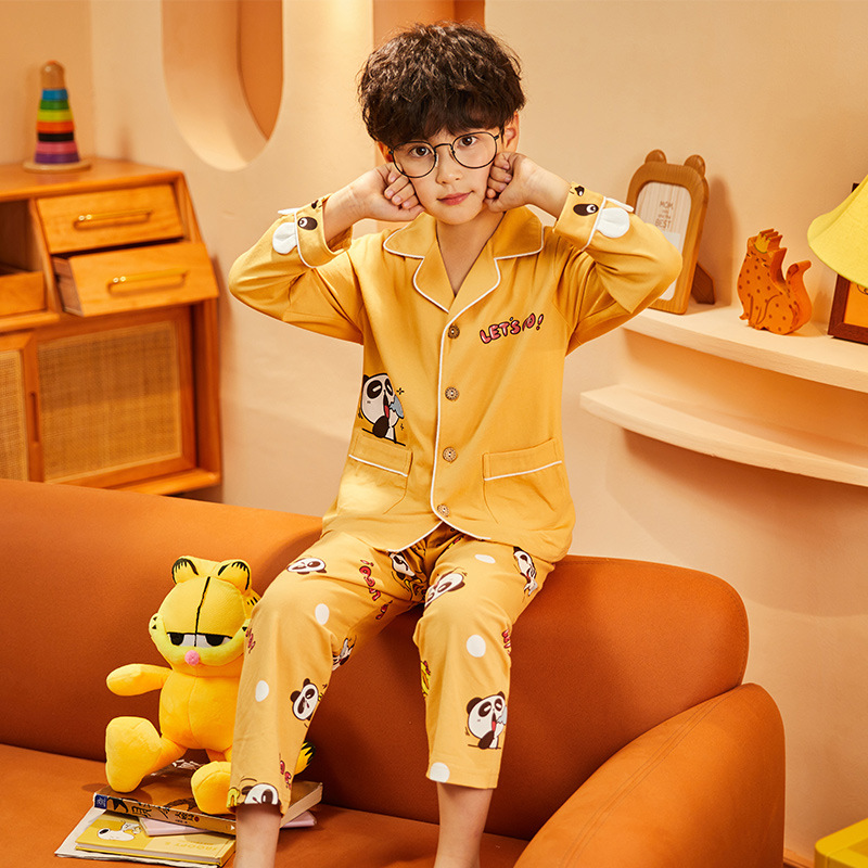 Yellow Bearbaby Home Furnishing Air conditioning clothes baby Inner clothes summer boy girl summer wear children pajamas pure cotton suit Thin