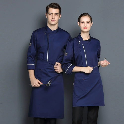 Осень и зима с длинными рукавами одежда для шеф-повара Отображения Старшие пуговицы Западное кафе обратно кухонное отель Западный закусочный рабочая одежда Мужчина