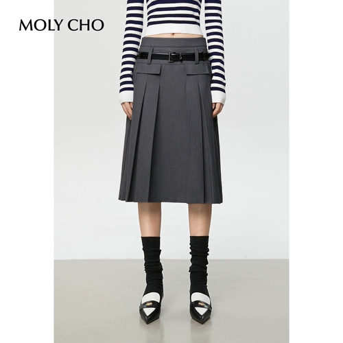 Пиджак классического кроя, весенняя осенняя длинная юбка в складку, высокая талия, подходит для подростков