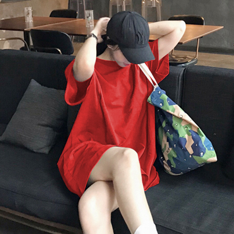 牛油果绿宽松中长款纯色短袖t恤女2025新款ins时尚夏季上衣服洋气